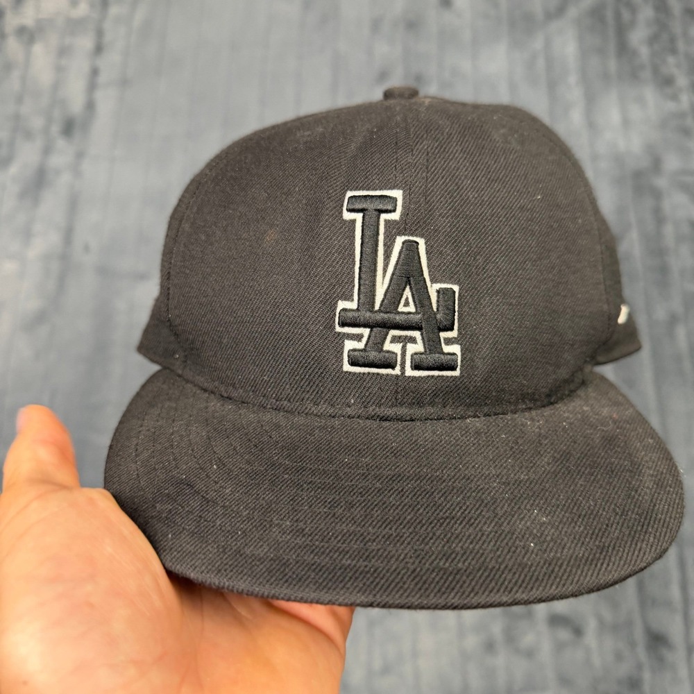 New Era 59FIFTY Los Angeles Dodgers Hat Mens 7 3/4 Black Wool Fitted MLB Cap